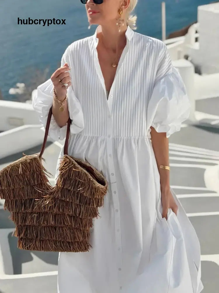 Bohemian Ruched Lantern Sleeve Midi Dress