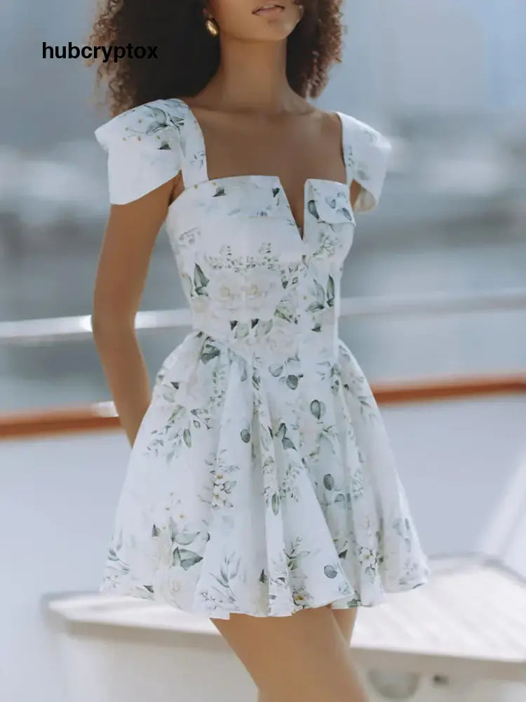 Delicate Floral Print Open Back Tie Mini Dress