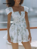 Delicate Floral Print Open Back Tie Mini Dress - Multicolor / S