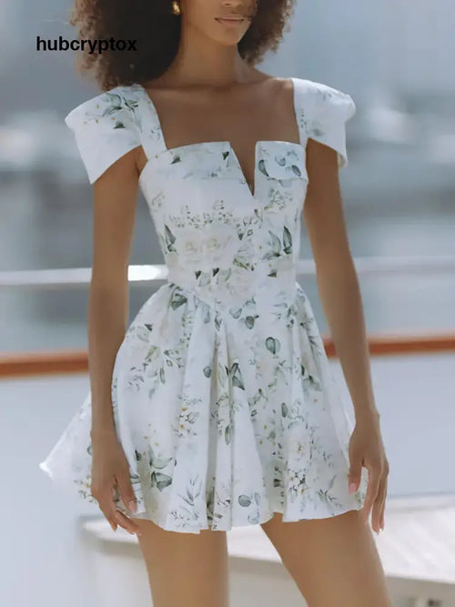 Delicate Floral Print Open Back Tie Mini Dress - Multicolor / S