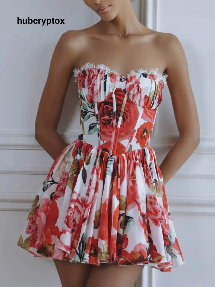 Delicate Printed Eyelash Lace Splice Bodycon Mini Dress - Red / S