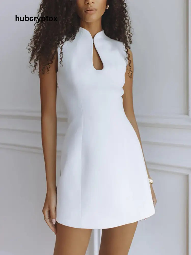 Elegant A-Line Party Mini Dress - White / S