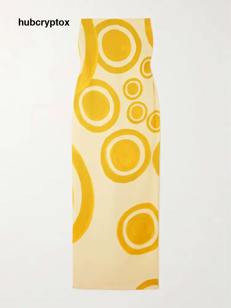 Elegant Off-Shoulder Circle Print Double-Crepe Maxi Dress