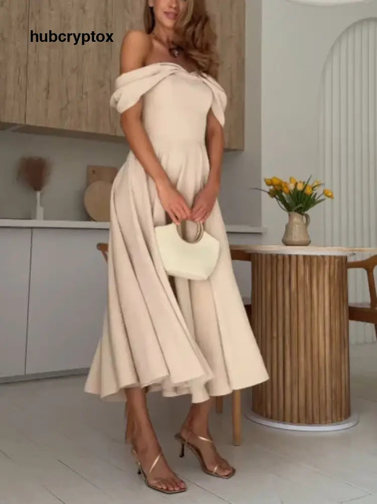 Elegant Off-the-shoulder Draped Maxi Dress
