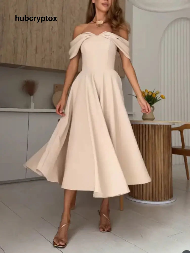 Elegant Off-the-shoulder Draped Maxi Dress - Apricot / S
