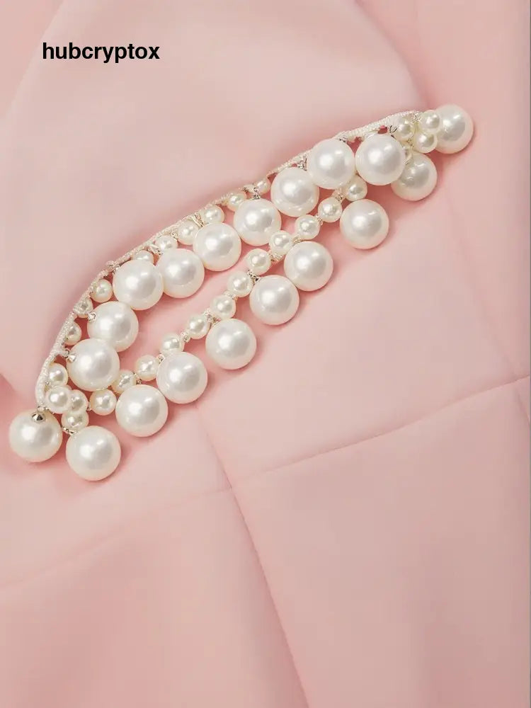 Elegant Pearl-Trim Short Sleeve Midi Dress