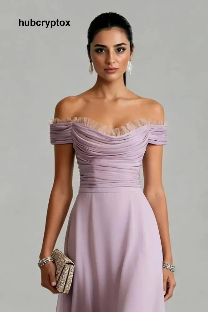 Elegant Peplum Pleated Chiffon Off The Shoulder Sleeveless A-Line Midi Dress