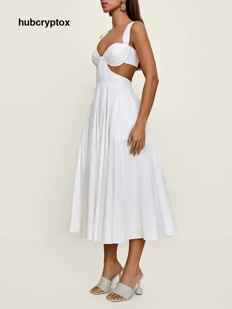 Elegant Pleated Cutout Backless Midi Dress
