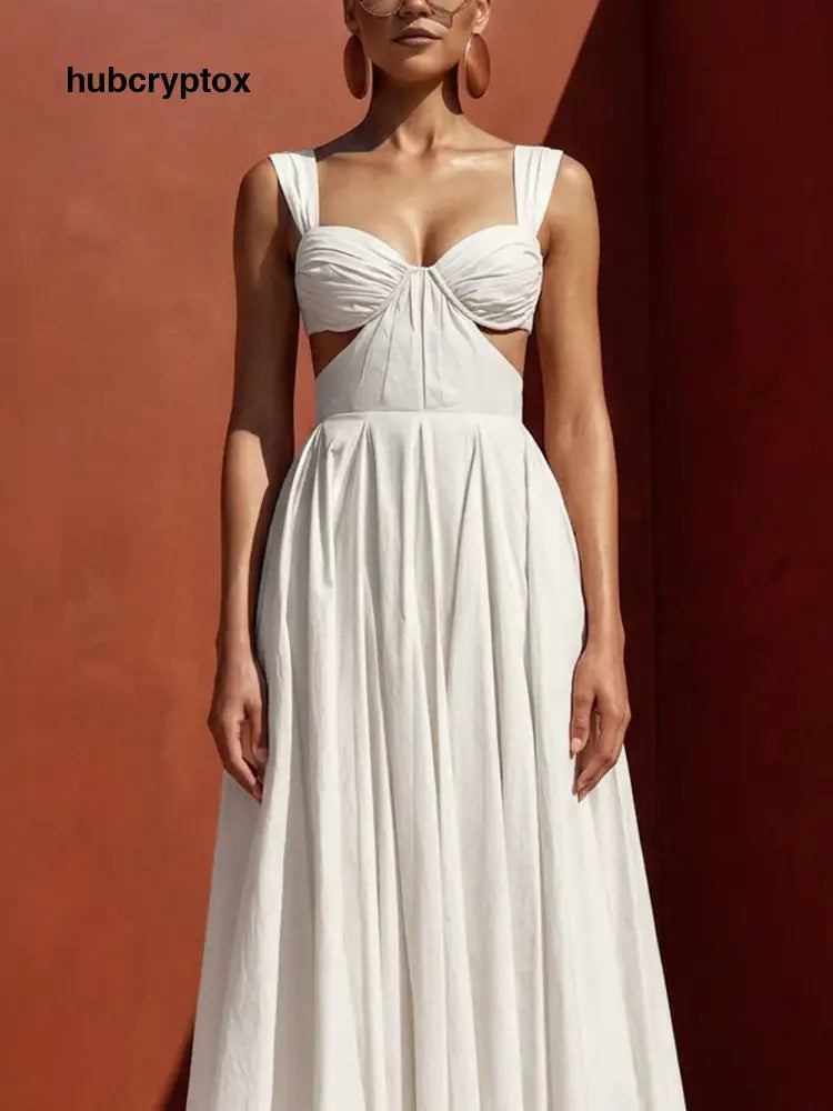 Elegant Pleated Cutout Backless Midi Dress