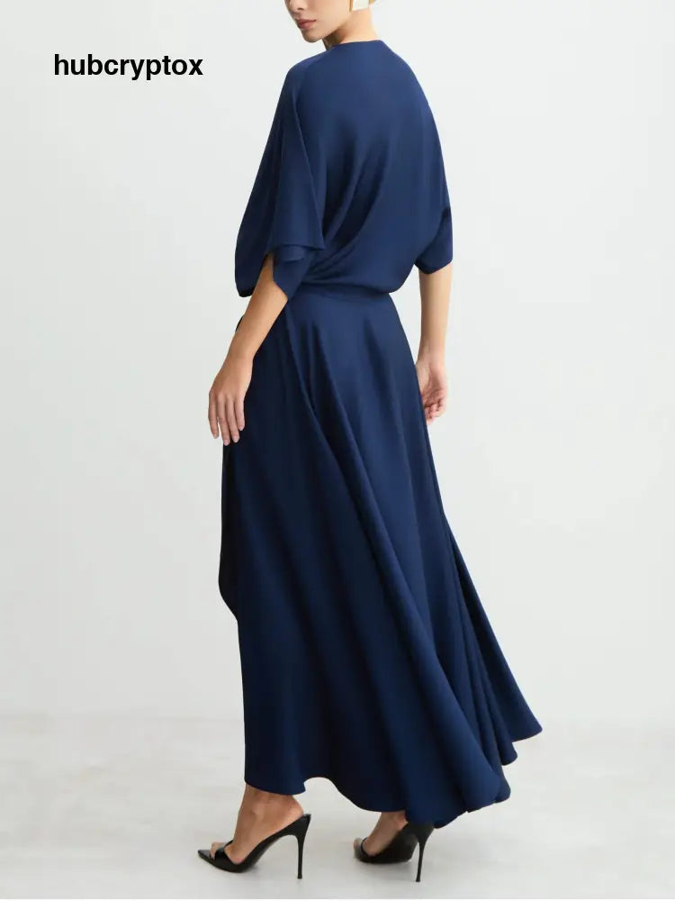 Elegant Satin Flowing Wrap Midi Dress