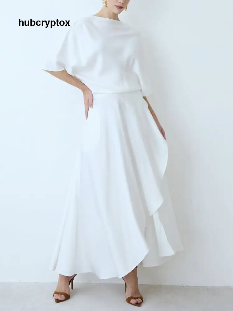 Elegant Satin Flowing Wrap Midi Dress