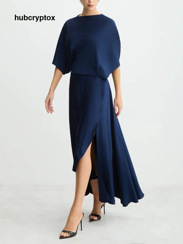 Elegant Satin Flowing Wrap Midi Dress