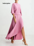 Elegant Satin Flowing Wrap Midi Dress - Purple / S