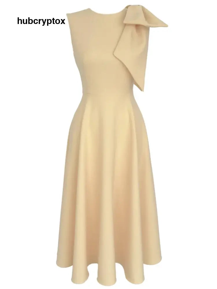 Elegant Sleeveless Bow Detail Slim-Fit Midi Dress