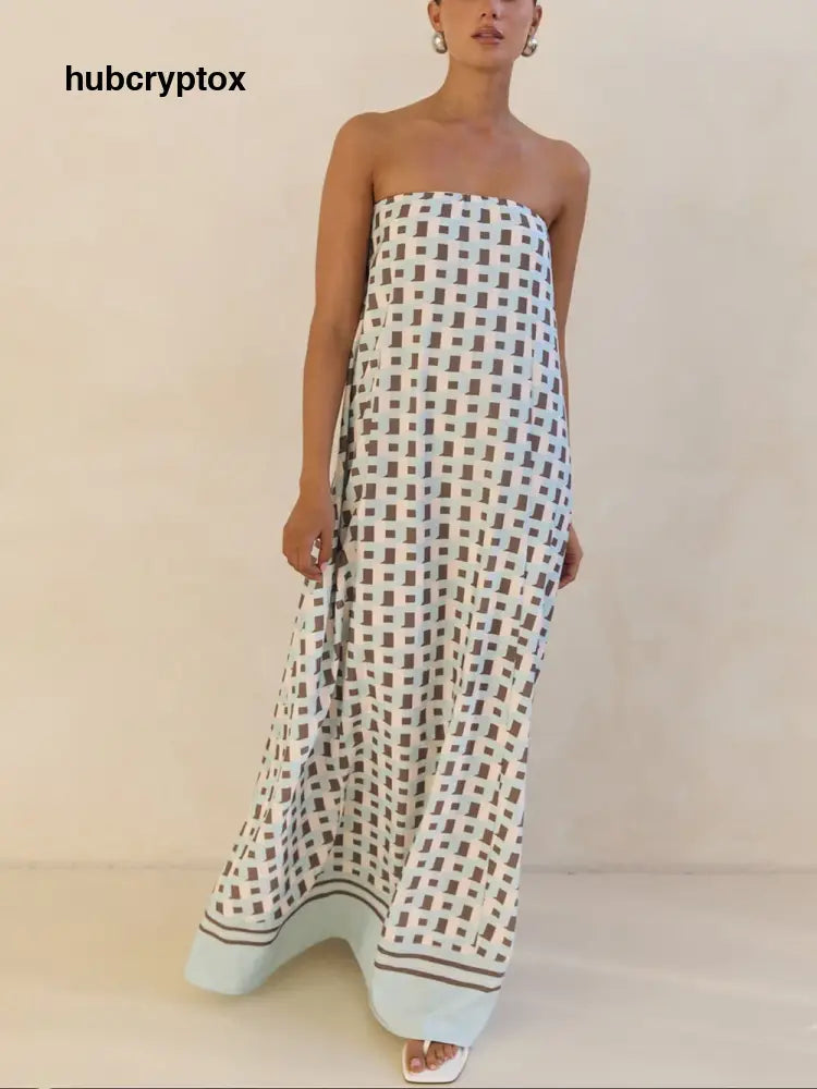 Exclusive Geometric Print Off-Shoulder A-Line Maxi Dress