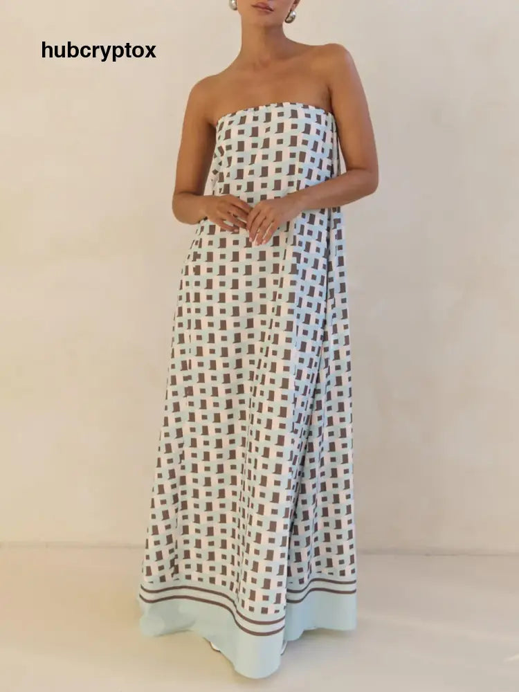 Exclusive Geometric Print Off-Shoulder A-Line Maxi Dress