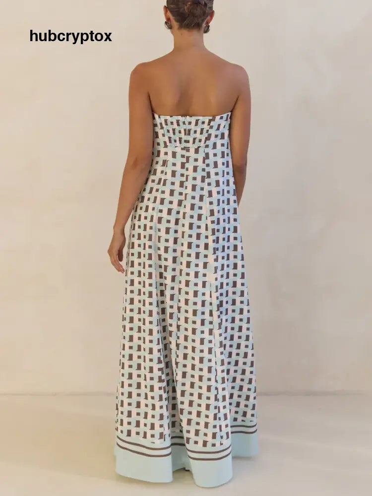Exclusive Geometric Print Off-Shoulder A-Line Maxi Dress