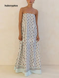 Exclusive Geometric Print Off-Shoulder A-Line Maxi Dress - Blue / S