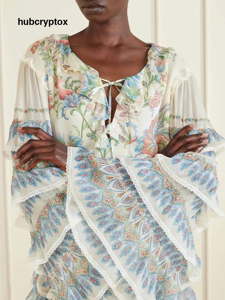 Exquisite Printed Layered Waist-cinching Mini Dress
