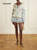 Exquisite Printed Layered Waist-cinching Mini Dress - Multicolor / S