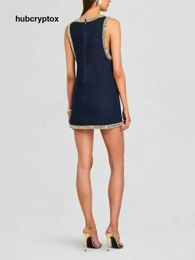 Fashion Sequin Embellished Denim Mini Dress