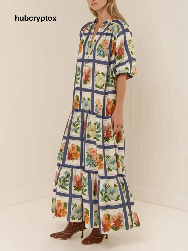 Retro Botanical Print Maxi Dress