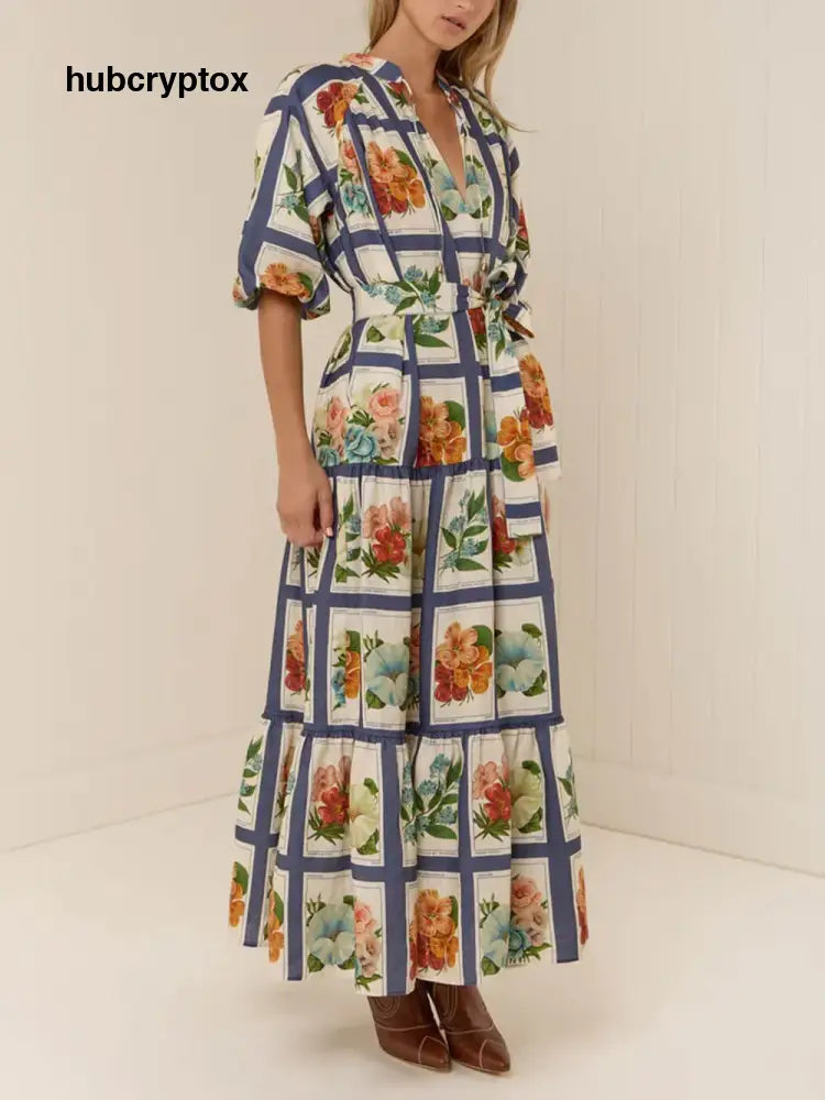 Retro Botanical Print Maxi Dress