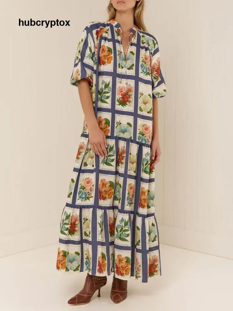 Retro Botanical Print Maxi Dress