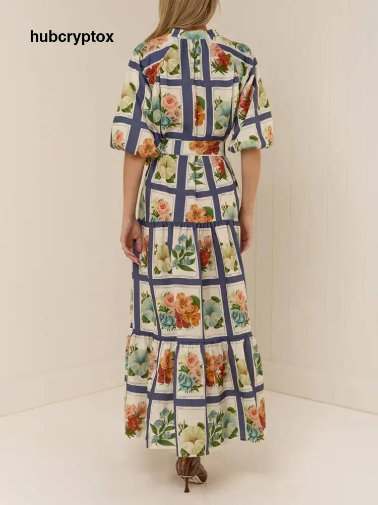 Retro Botanical Print Maxi Dress