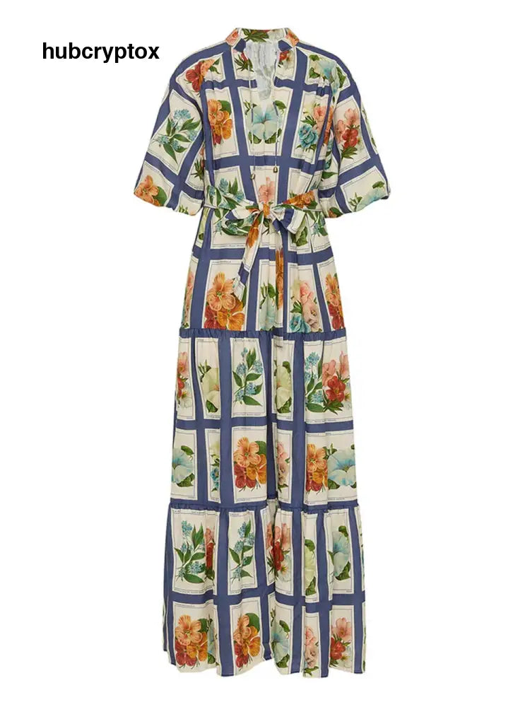 Retro Botanical Print Maxi Dress