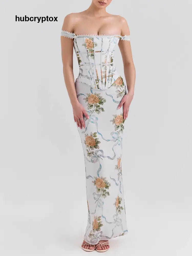 Retro Print Corset Maxi Dress