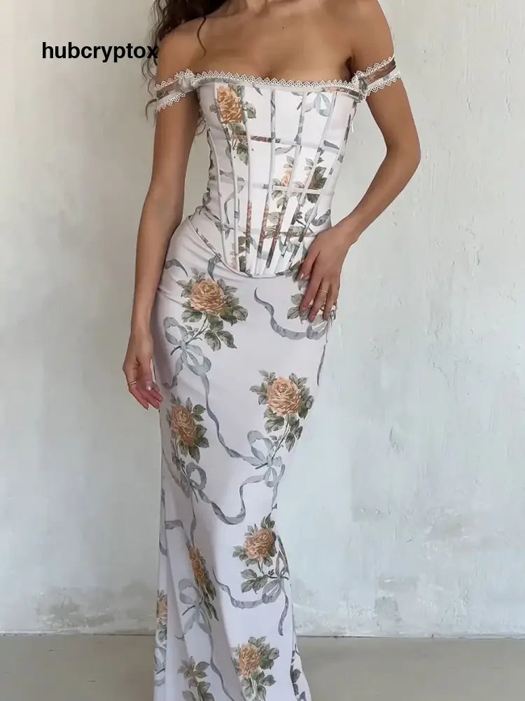 Retro Print Corset Maxi Dress