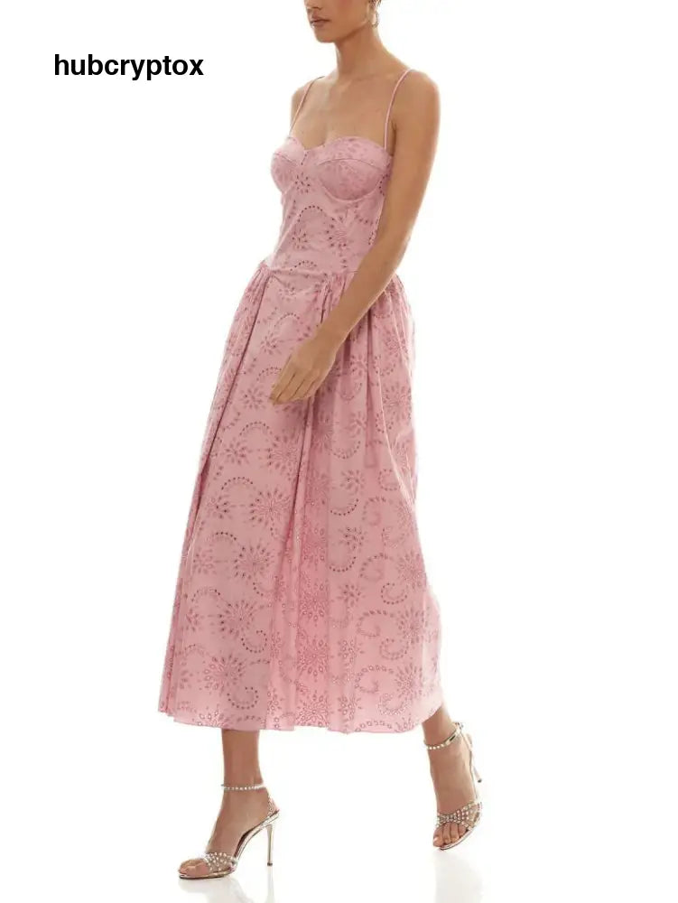 Romantic Embroidered Sweetheart Neck Spaghetti Strap Maxi Dress