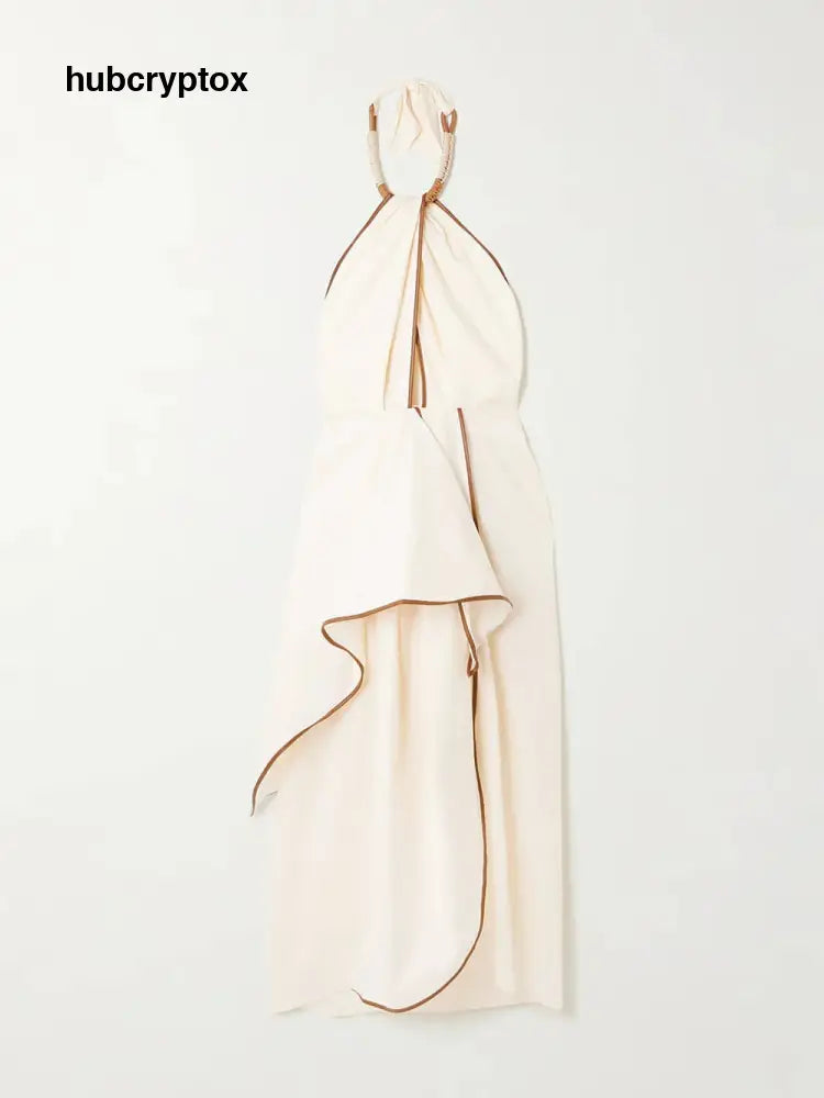 Unique Leather Trimmed Asymmetrical Backless Midi Dress