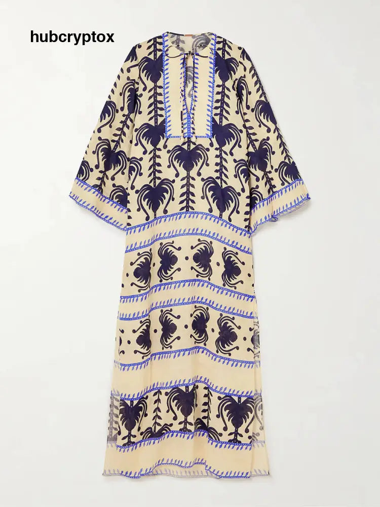 Unique Vintage Wildflower Print Linen Split Midi Dress